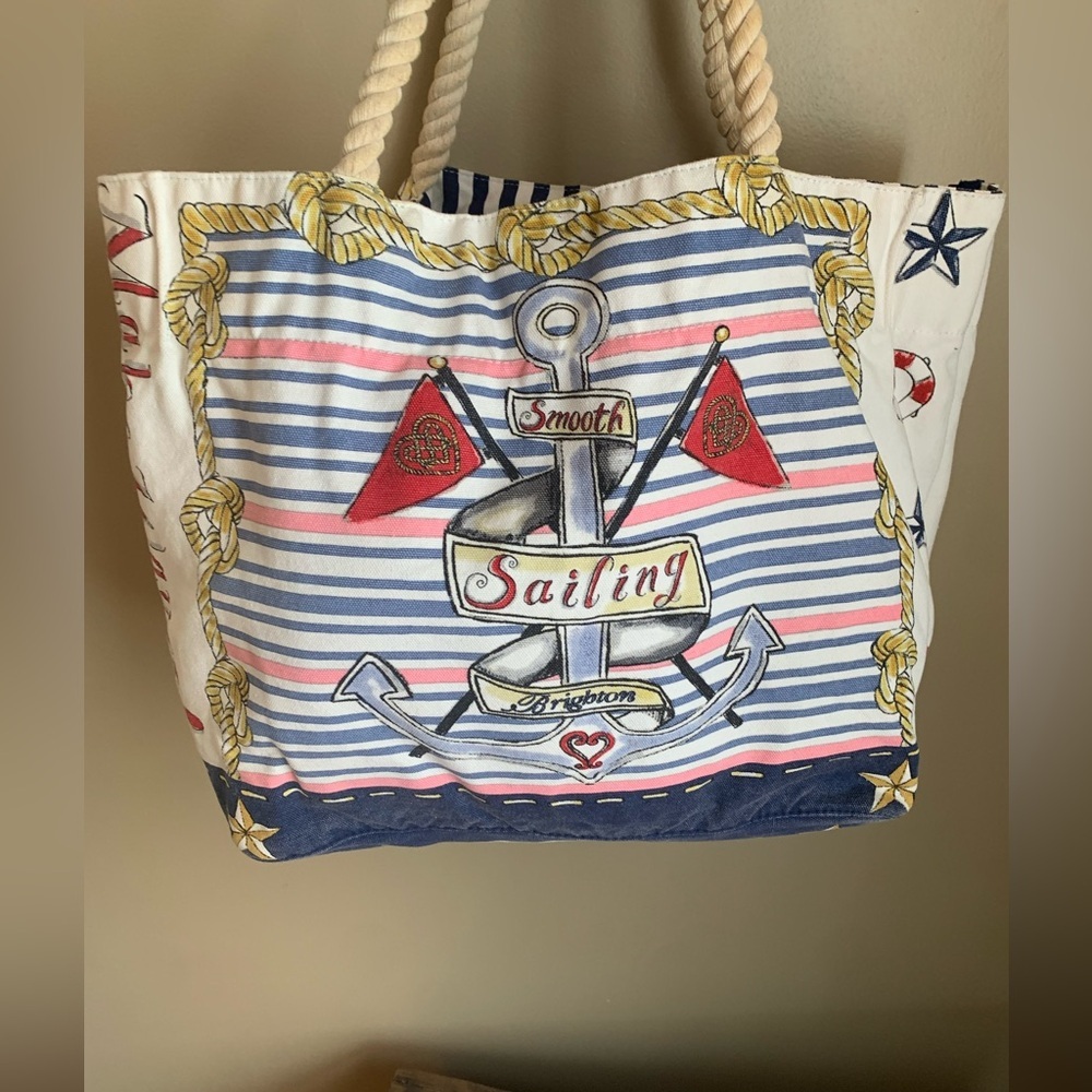 Brighton Nautical Sailing Rope-Handle Tote in Blue, White, Red, Yellow